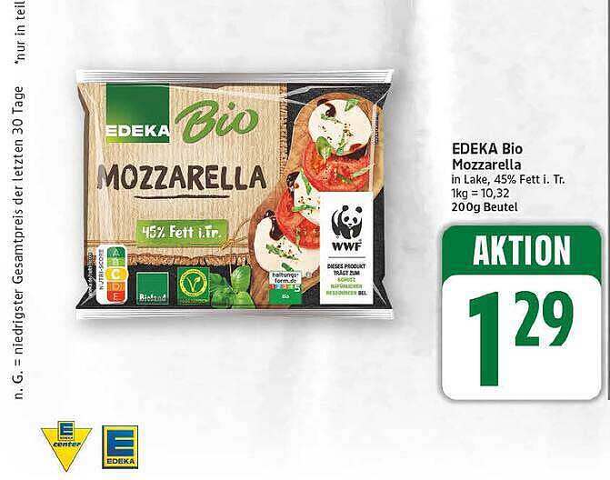 EDEKA Bio Mozzarella in Lake, 45% Fett i. Tr. 200g Beutel