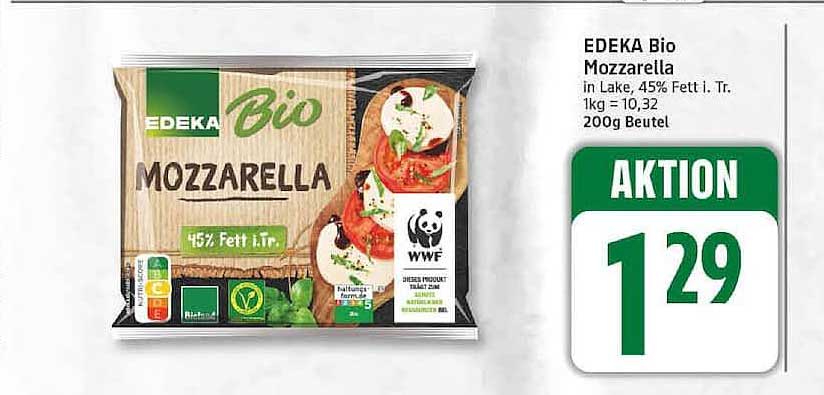 EDEKA Bio Mozzarella in Lake, 45% Fett i. Tr. 200g Beutel