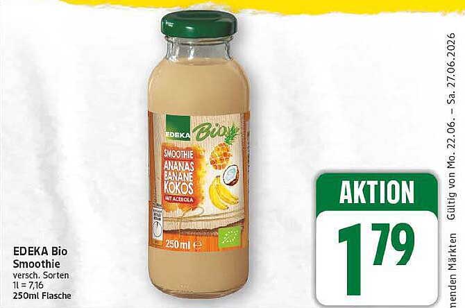 EDEKA Bio Smoothie versch. Sorten 1 l = 7,16 250ml Flasche