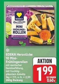 EDEKA Herzstücke 10 Mini-Frühlingsrollen mit exotischer Gemüsefüllung, mit fruchtig-pikanter Asiacup 280g Packung