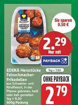 EDEKA Herzstücke Feinschmecker-Frikadellen aus Schweine- und Rindfleisch, in der Pfanne gebraten, heiß oder kalt genießen 300g Packung
