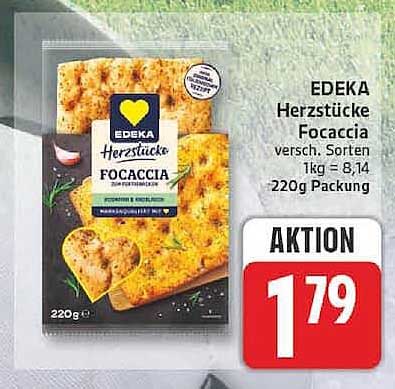 EDEKA Herzstücke Focaccia versch. Sorten 1kg = 8,14 220g Packung