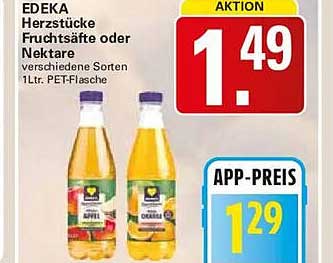 EDEKA Herzstücke Fruchtsäfte oder Nektare verschiedene Sorten 1 Ltr. PET-Flasche