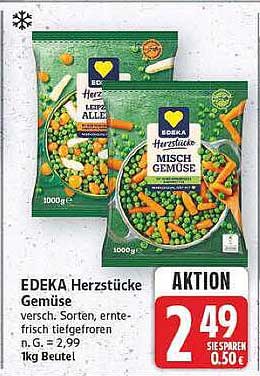EDEKA Herzstücke Gemüse versch. Sorten, erntefrisch tiefgefroren, n. G., 2,99, 1kg Beutel
