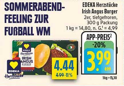 EDEKA Herzstücke Irish Angus Burger 2er, tiefgefroren, 300 g Packung