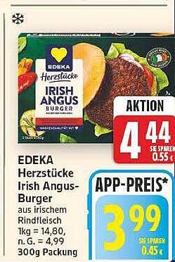 EDEKA Herzstücke Irish Angus-Burger aus irischem Rindfleisch 300g Packung
