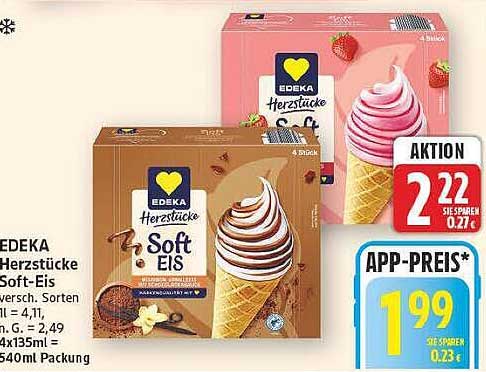EDEKA Herzstücke Soft-Eis versch. Sorten 4x135ml = 540ml Packung