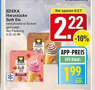 EDEKA Herzstücke Soft Eis verschiedene Sorten gefrostet 4er Packung