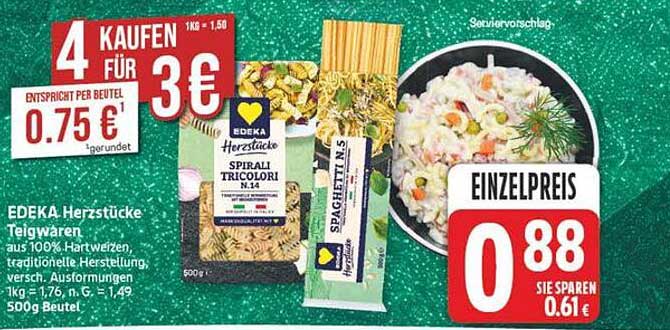 EDEKA Herzstücke Teigwaren aus 100% Hartweizen traditionelle Herstellung, versch. Ausformungen 500g Beutel