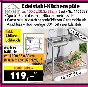 Edelstahl-Küchenspüle ca. 100,5 x 50,5 x 88 cm
