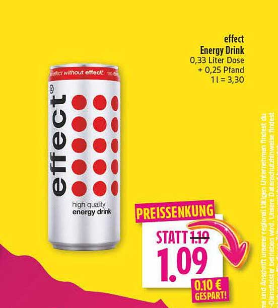 effect Energy Drink 0,33 Liter Dose + 0,25 Pfand 1l = 3,30