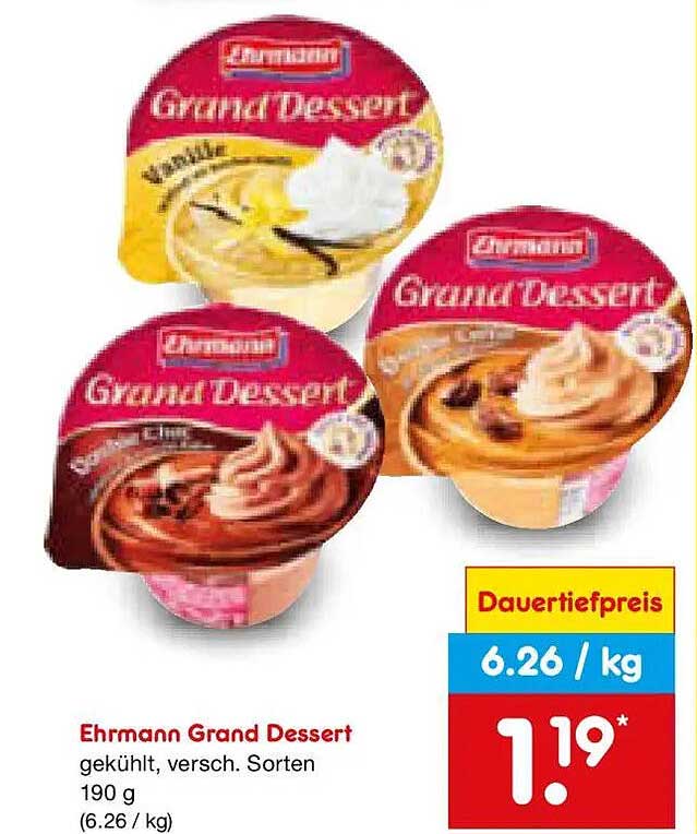 Ehrmann Grand Dessert gekühlt, versch. Sorten 190 g (6.26 / kg)