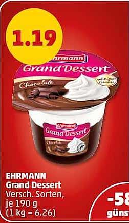 EHRMANN Grand Dessert Versch. Sorten, je 190 g (1 kg = 6,26)