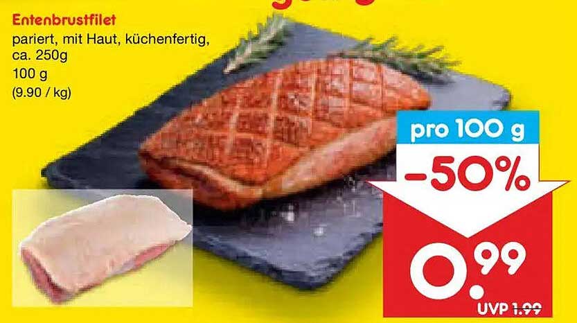 Entenbrustfilet pariert, mit Haut, küchenfertig, ca. 250g
