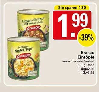 Erasco Eintöpfe verschiedene Sorten 800g Dose 1kg=2.49 n.G.=3.29