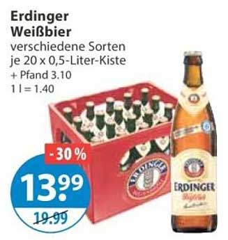 Erdinger Weißbier verschiedene Sorten je 20 x 0,5-Liter-Kiste + Pfand 3.10 1 l = 1.40