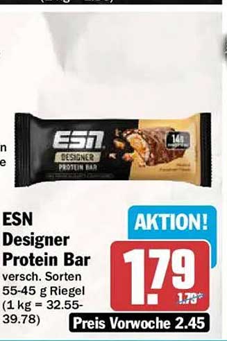 ESN Designer Protein Bar versch. Sorten 55-45 g Riegel (1 kg = 32.55-39.78)