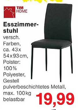 Esszimmer-stuhl versch. Farben, ca. 43 x 54 x 93 cm, Polster: 100% Polyester, Gestell pulverbeschichtetes Metall, max. 100 kg belastbar