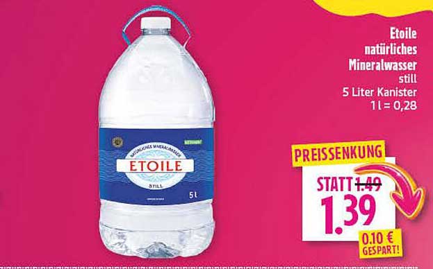 Etoile natürliches Mineralwasser still 5 Liter Kanister 1l = 0,28