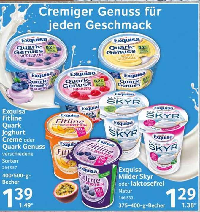 Exquisa Fitline Quark Joghurt Creme oder Quark Genuss verschiedene Sorten 400/500-g-Becher