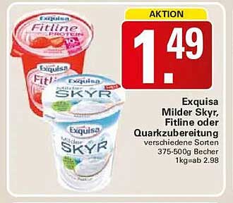 Exquisa Milder Skyr, Fitline oder Quarkzubereitung verschiedene Sorten 375-500g Becher 1kg=ab 2.98