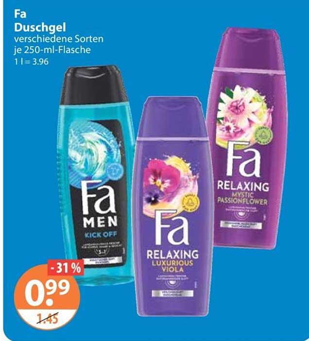 Fa Duschgel verschiedene Sorten je 250-ml-Flasche 1 l = 3.96