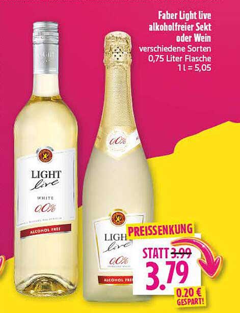 Faber Light live alkoholfreier Sekt oder Wein verschiedene Sorten 0,75 Liter Flasche 1 l = 5,05