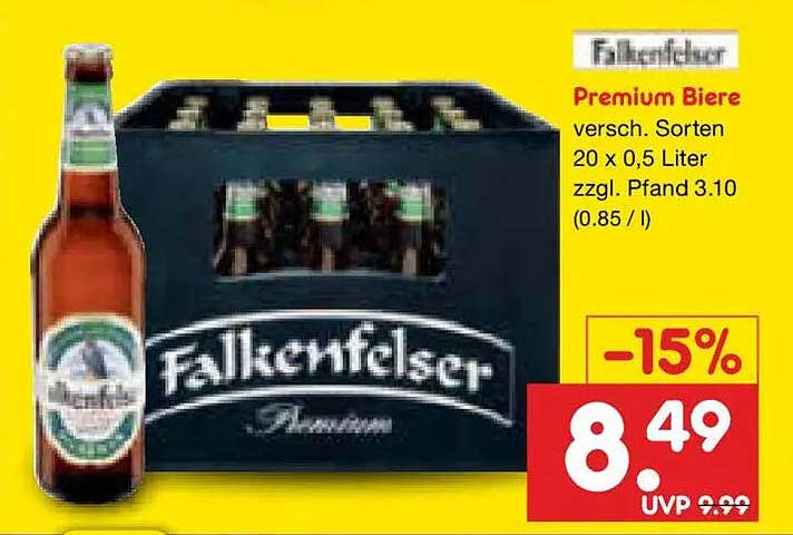 Falkenfelser Premium Biere versch. Sorten 20 x 0,5 Liter zzgl. Pfand 3.10 (0.85 / l)
