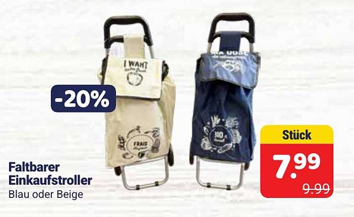 Faltbarer Einkaufstrolley Blau oder Beige