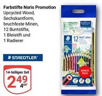 Farbstifte Noris Promotion Upcycled Wood, Sechskantform, bruchfeste Minen, 12 Buntstifte, 1 Bleistift und 1 Radierer