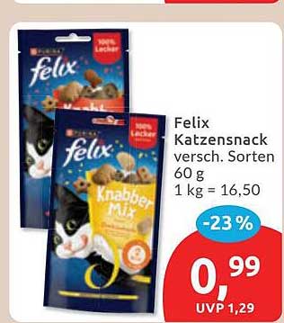 Felix Katzensnack versch. Sorten 60 g 1 kg = 16,50