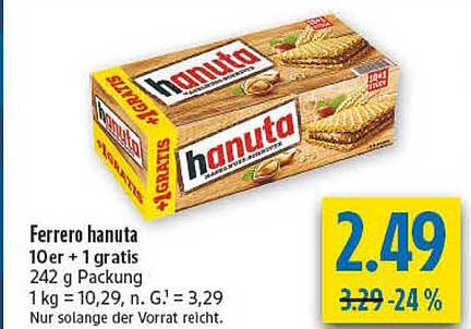 Ferrero hanuta 10er + 1 gratis 242 g Packung