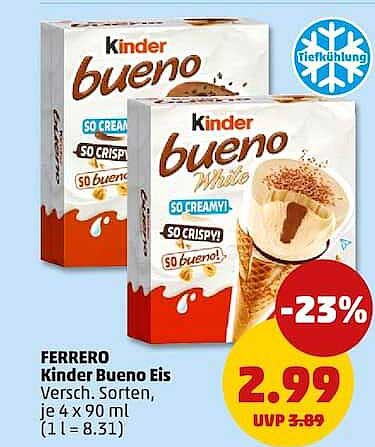 Ferrero Kinder Bueno Eis Versch. Sorten, je 4 x 90 ml (1 l = 8.31)