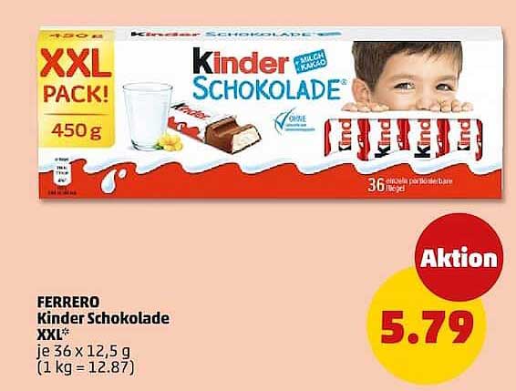 FERRERO Kinder Schokolade XXL* je 36 x 12,5 g (1 kg = 12,87)