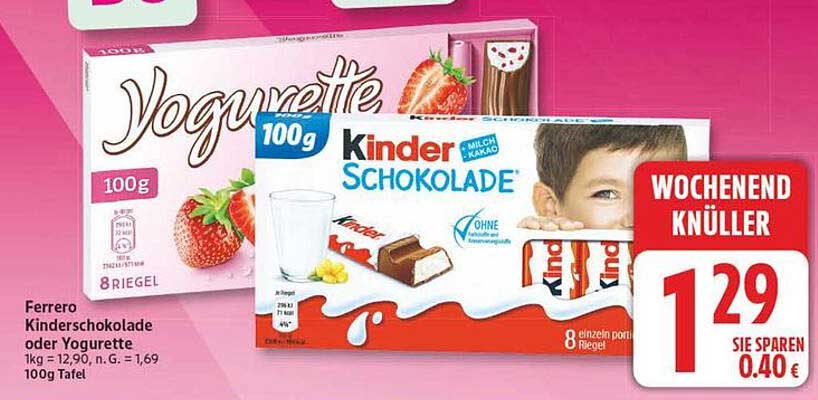 Ferrero Kinderschokolade oder Yogurette
