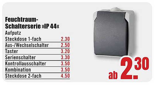 Feuchtraum-Schalterserie »IP 44« Aufputz Steckdose 1-fach