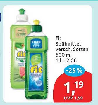 fit Spülmittel versch. Sorten 500 ml 1 l = 2,38