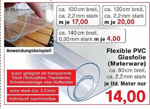 Flexible PVC Glasfolie (Meterware)