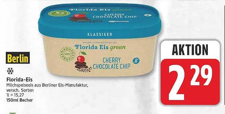 Florida-Eis Milchspeiseeis aus Berliner Eis-Manufaktur, versch. Sorten 1l = 15,27 150ml Becher