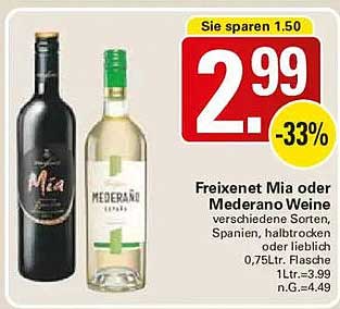 Freixenet Mia oder Mederano Weine