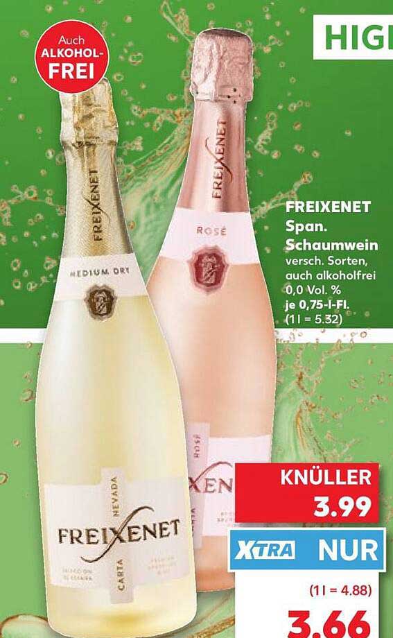 FREIXENET Span. Schaumwein versch. Sorten, auch alkoholfrei 0,0 Vol. % je 0,75-l-Fl. (1 l = 5.32)