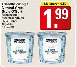 Friendly Viking’s Natural Greek Style O’Gurt fermentierte Haferzubereitung 350g Becher