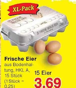 Frische Eier aus Bodenhaltung, Hkl A, 15 Stück