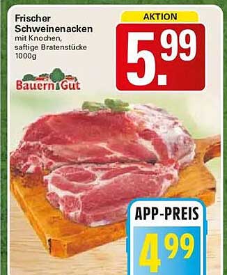 Frischer Schweinenacken mit Knochen, saftige Bratenstücke 1000g