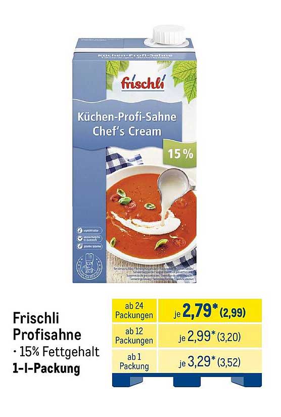 Frischli Profisahne 15% Fettgehalt 1-l-Packung