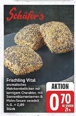 Frischling Vital aromatisches Mehrkornbrötchen mit kernigen Charakter, mit Sonnenblumenkernen & Mohn-Sesam veredelt N.G.=0,89 Stück