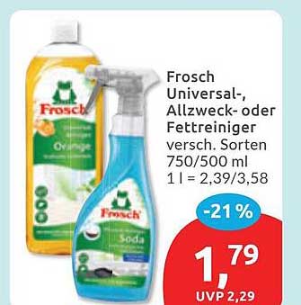 Frosch Universal-, Allzweck- oder Fettreiniger versch. Sorten 750/500 ml 1 l = 2,39/3,58