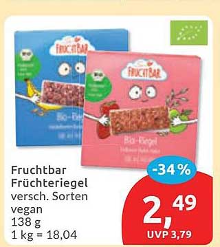 Fruchtbar Fruchtriegel versch. Sorten vegan 138 g 1 kg = 18,04