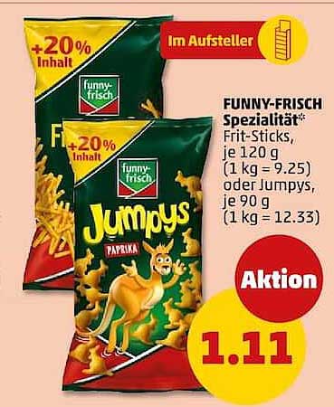 FUNNY-FRISCH Spezialität* Frit-Sticks, je 120 g (1 kg = 9.25) oder Jumpys, je 90 g (1 kg = 12.33)