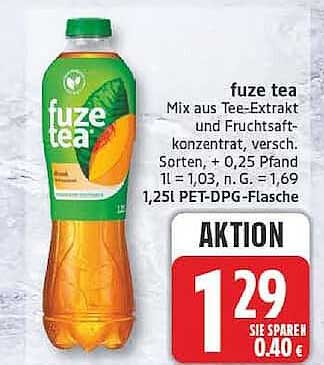 fuze tea Mix aus Tee-Extrakt und Fruchtsaftkonzentrat, versch. Sorten, + 0,25 Pfand 1 l = 1,03, n. G. = 1,69 1,25l PET-DPG-Flasche
